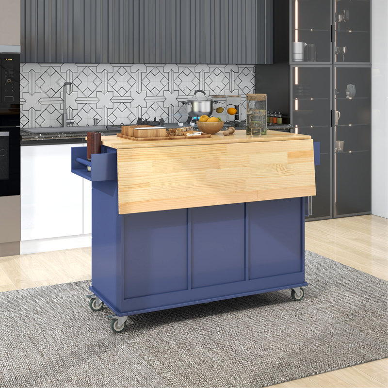 Îlot de cuisine en bois massif Winnick, Bleu