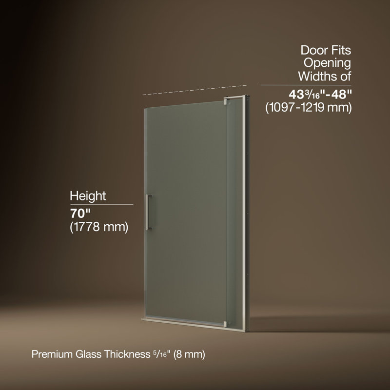 Revel 48'' x 70'' Pivot Shower Door with CleanCoat® Technology, Anodized Brushed Nickel, Frosted