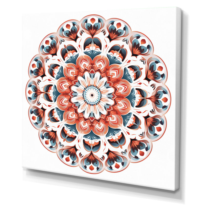 Mandala élémentaire sérénité en bleu et rouge, H 30 po x l 30 po x P 1 po, Toile tendue