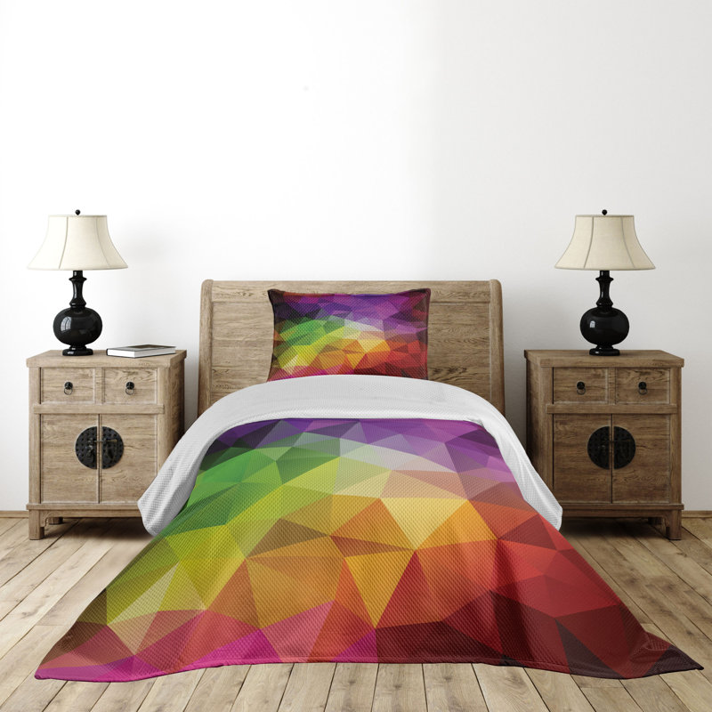 Multicolor Geometric Twin Quilted Bedspread Set