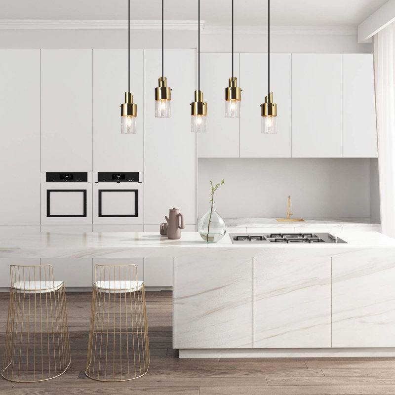Izella Black & Gold 5-Light Glass Cluster Linear Pendant for Kitchen Island