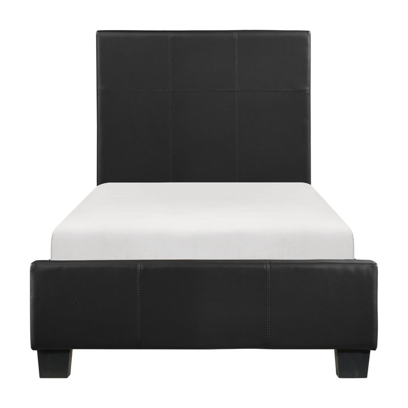 Saelah Platform Bed, Faux Leather Upholstery, Wood Frame, Queen, Black