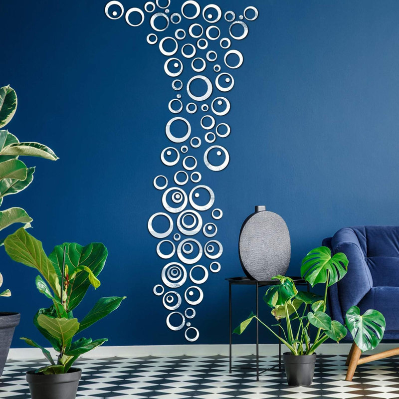 72 pièces autocollant mural rond rond amovible autocollant argent acrylique miroir cadre adhésif cercles de miroir pour la maison salon chambre salle de bain bureau décor