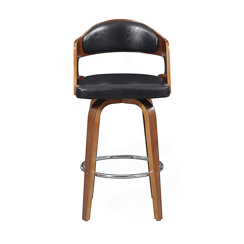 1 tabouret de bar à hauteur de comptoir de style Mid-Century pivotant à 360 degrés avec dossier incurvé, Noir / brun