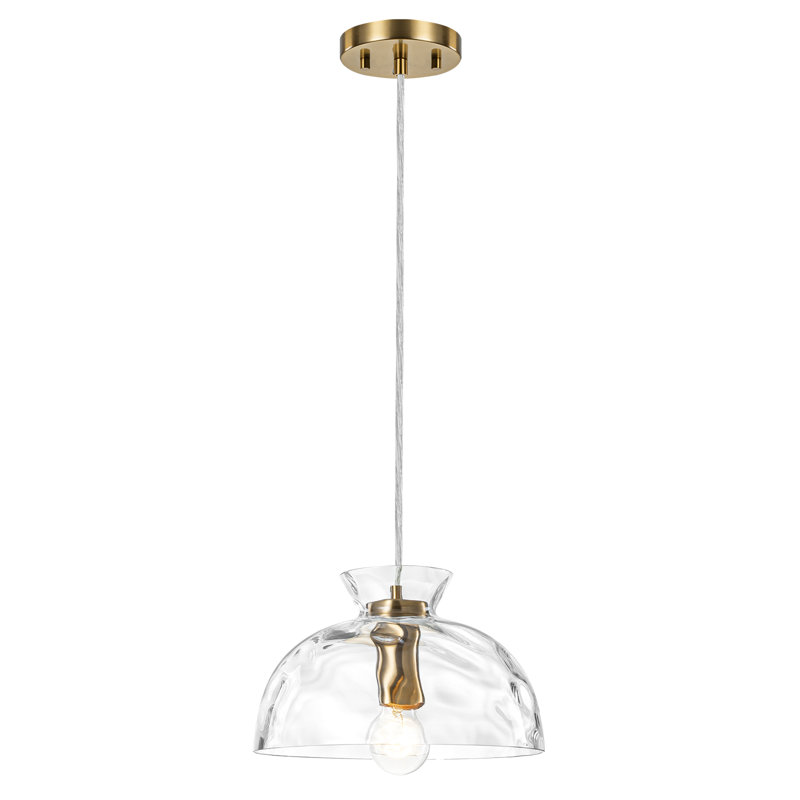 Luminaire suspendu moderne en verre ondulé 10,63 po avec finition dorée, hauteur réglable de 8,27 à 86,61 po, abat-jour en verre soufflé à la main, homologué ETL pour la salle à manger de l'îlot de cuisine