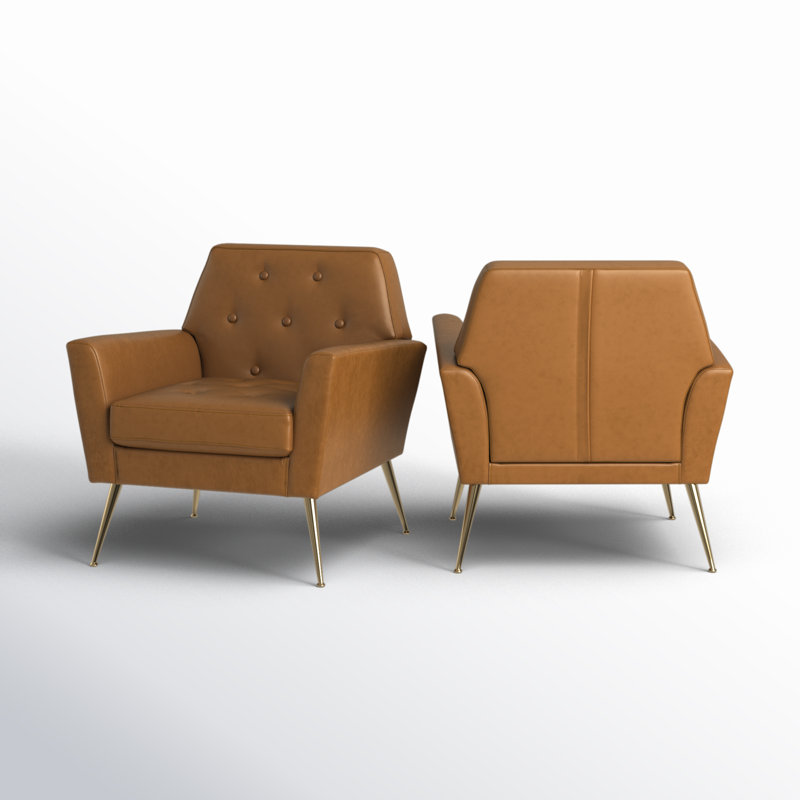 Johan Armchair With Tufted Back, Camel Faux Leather