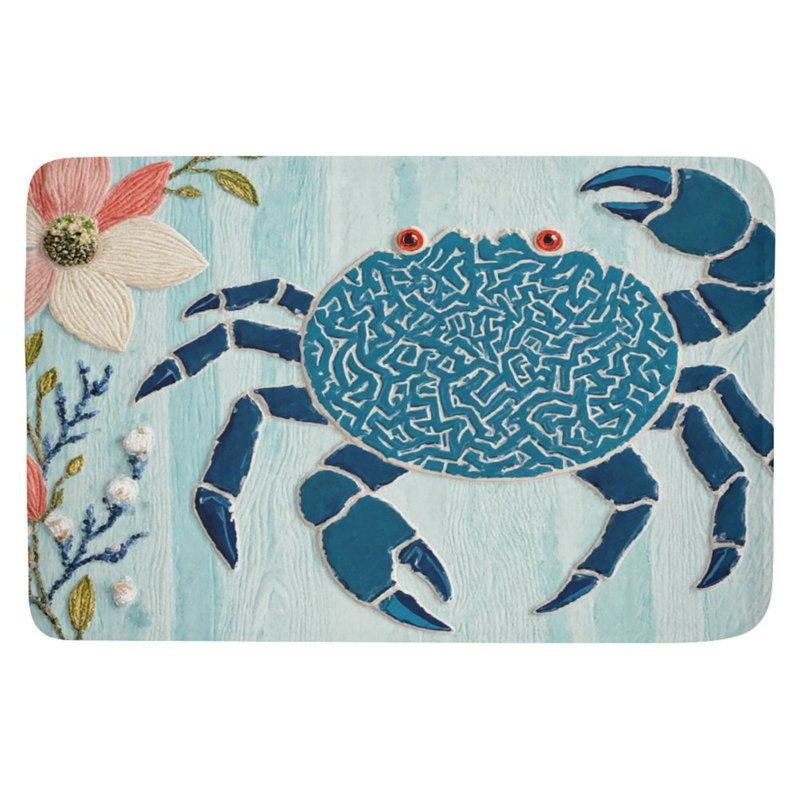 Tapis de bain mignon à motif floral crabe sarcelle, 16 x 24