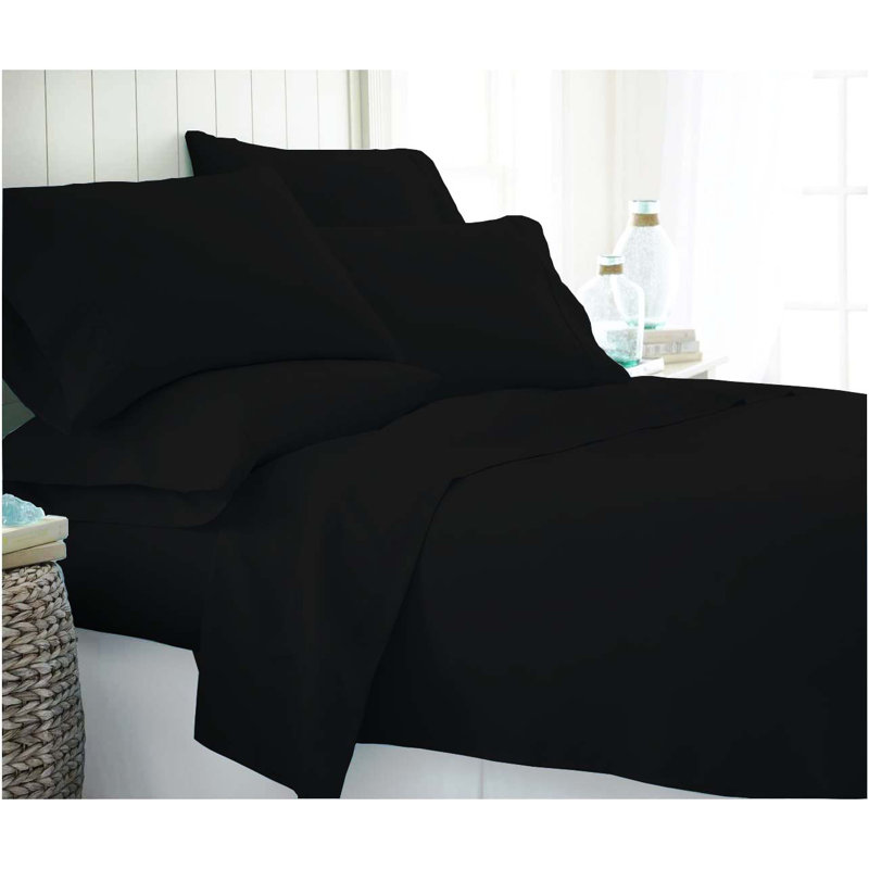  Ensemble de literie douillette en microfibre double 6 pièces 1600 Series, Noir, Très grand
