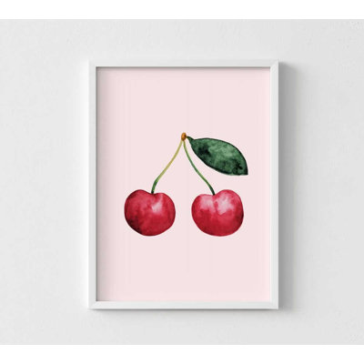 Watercolor Cherries - Reproduction d'art encadrée sur papier aquarelle de qualité supérieure | Prêt à être suspendu