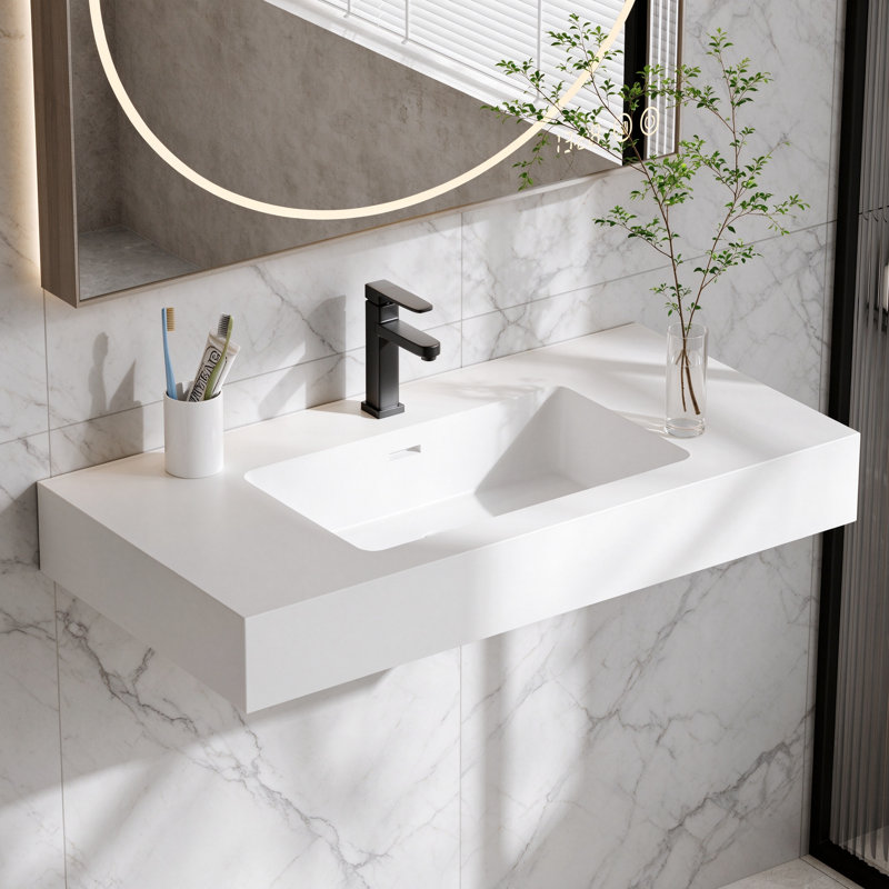 KAKUSIGA BB02-36-101, Vasque intégrée en surface solide SANS bonde ni robinet, couleur blanc brillant