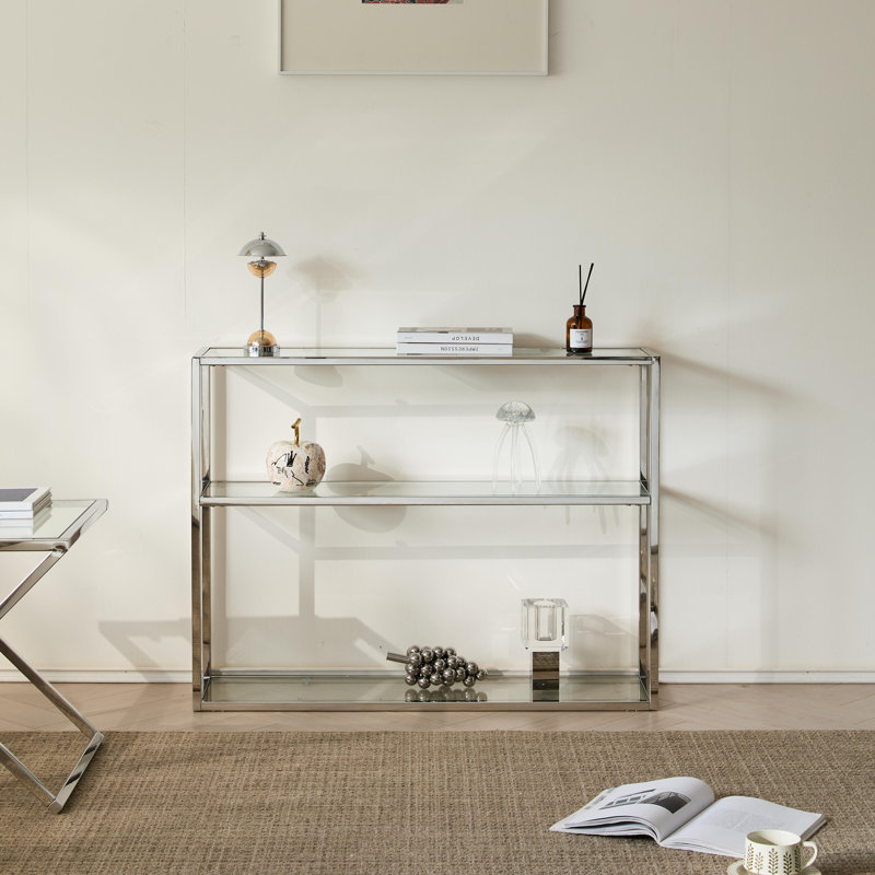 Console avec plateau en verre et rangement ouvert