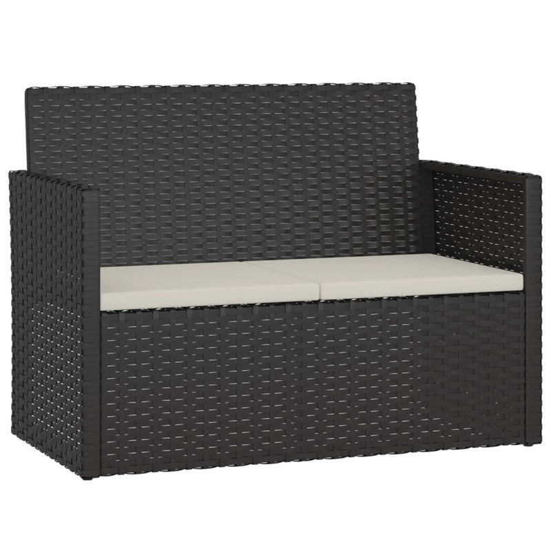 Banc de patio avec coussins en poly rotin 41,3 po, Noir, Blanc crème