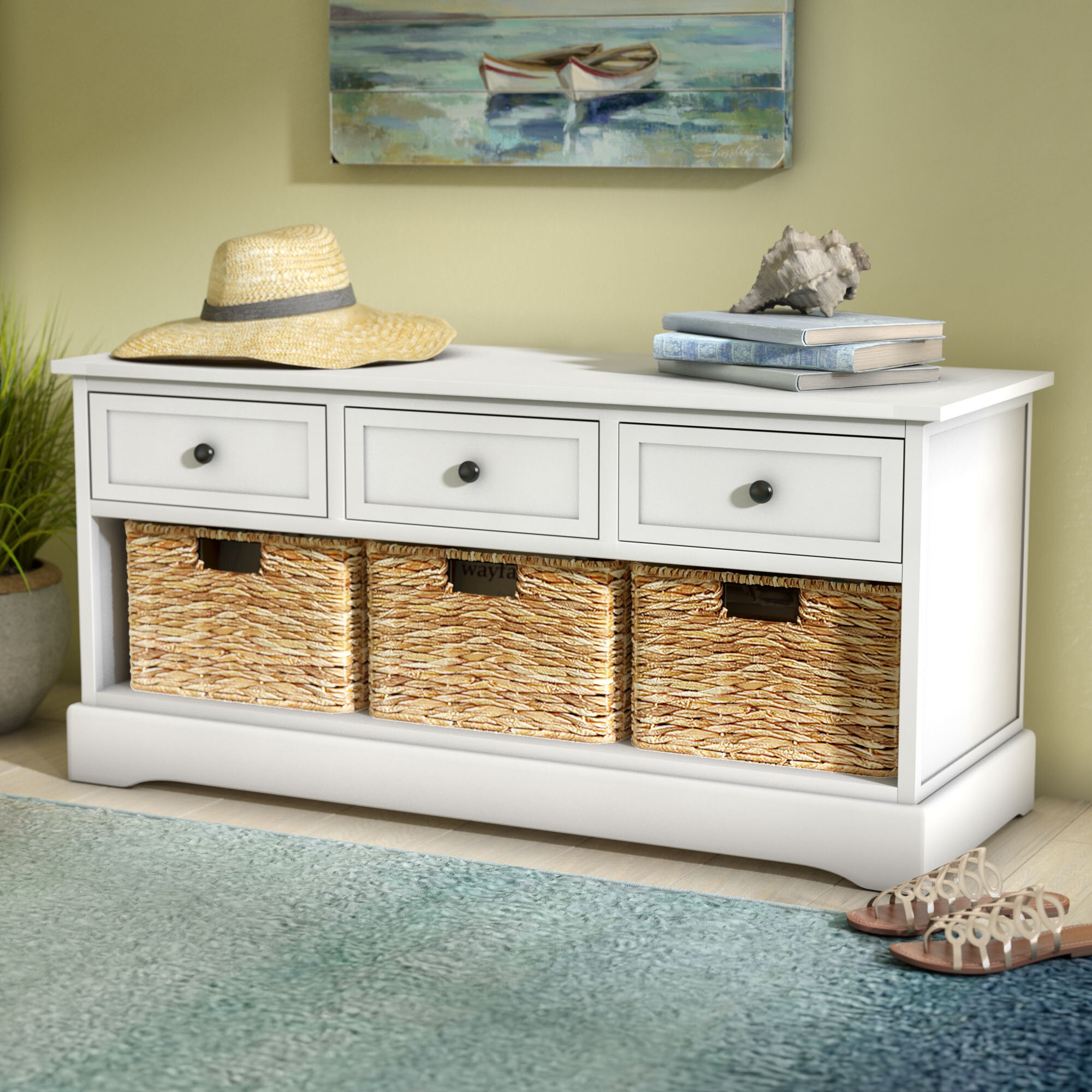 Wood storage bench 2024 with drawers