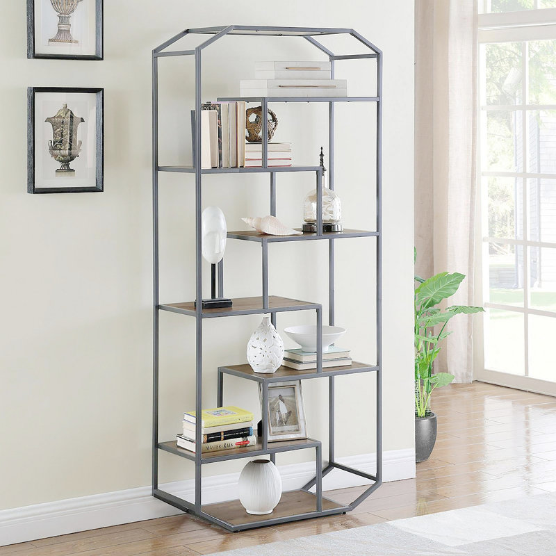 Bibliothèque rustique brun et gris foncé à 6 tablettes
