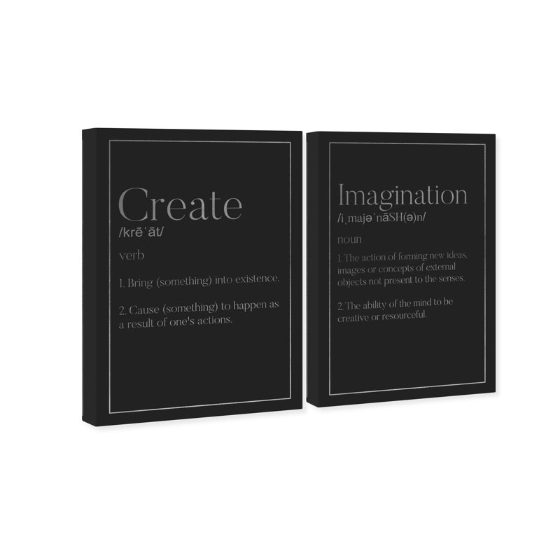 Définition, définition, typographie II, noir moderne - ensemble d'art textuel sur toile tendue 2 pièces, H 24 po x l 36 po