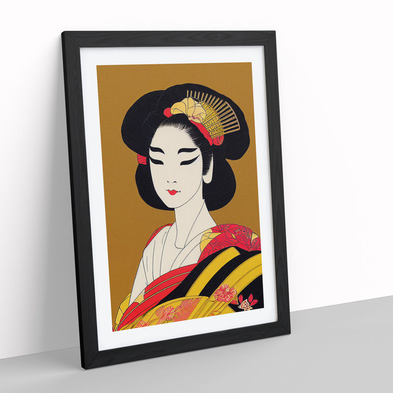 Beauty of a Geisha - Wall Art, Black Framed, 66cm H x 48cm W x 2cm D, White