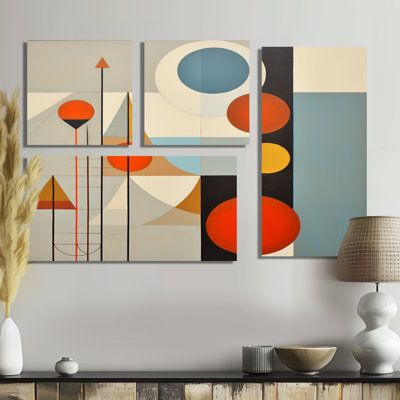 «Serendipity Abstract Mid-Century Geometrics I», art mural bleu, 4 pièces