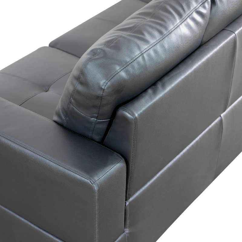 Canapé et chaise longue avec repose-pieds Beesley, Orienté à gauche (vu de face), Noir, Similicuir gris foncé