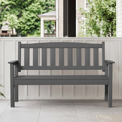 All Weather HIPS Outdoor Bench, 2-3 Persons Garden Bench with Back for Porch, Patio & Yard