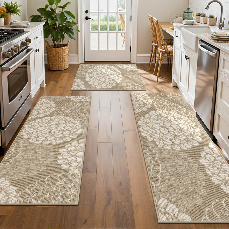 Non-slip Stain-resistant Kitchen Mat (Set of 3), Beige
