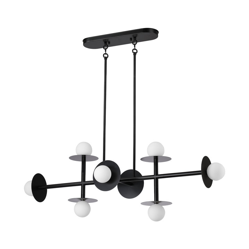 8-Light Nodes Linear Chandelier In Santi Black, Satin Black