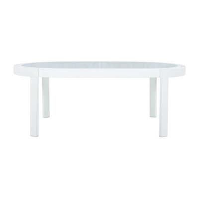 Modern Outdoor Oval Coffee Table with Tempered Glass Top, White Aluminum Frame, Weather-Resistant Patio Table for Backyard, Deck & Poolside