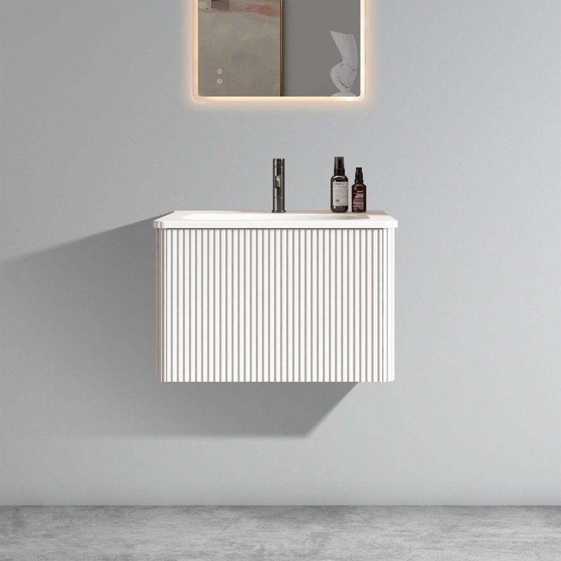Emytt 23.40'' Single Bathroom Vanity with Ceramic Top, White