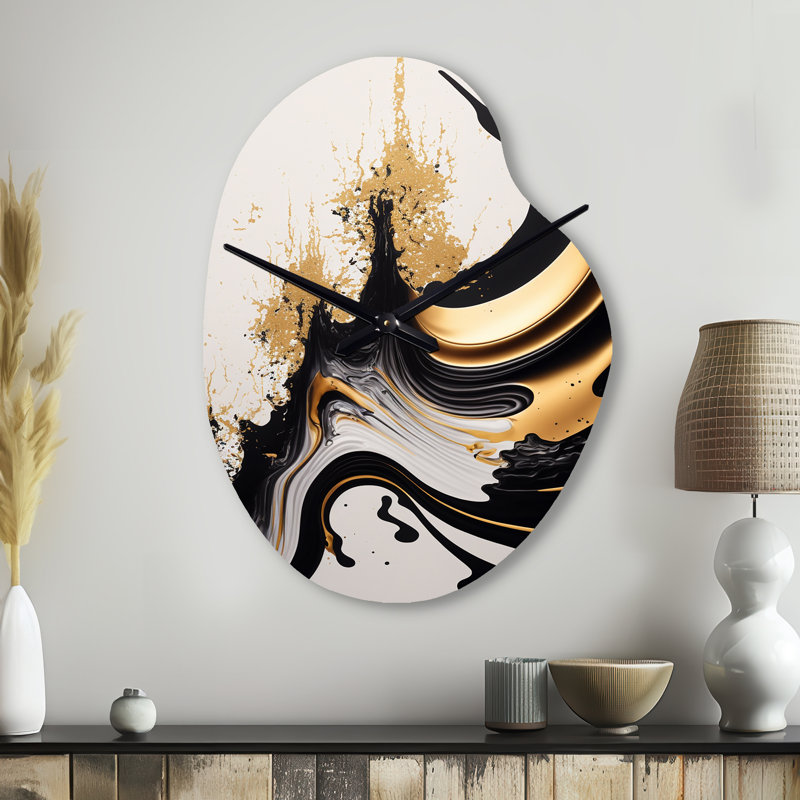 Vague noire et dorée - horloge murale asymétrique abstraite, Petit