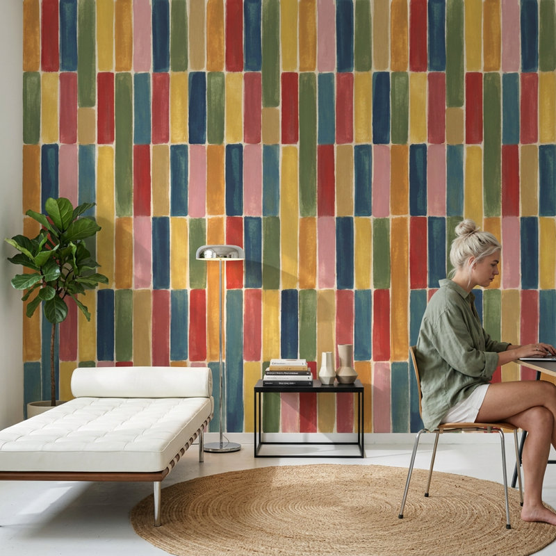 Papier peint moderne Mid Century, 120"x96", Peel and Stick