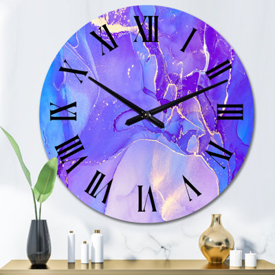 Horloge murale moderne mauve et fuchsia liquide mauve et bleue
