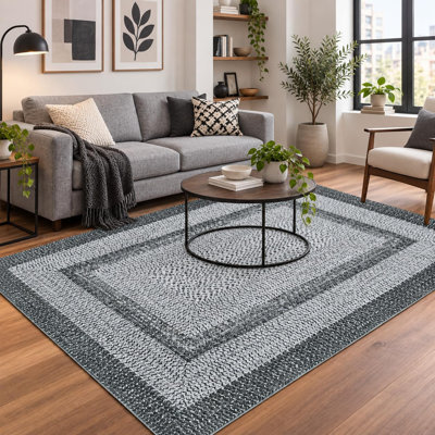Tapis tissé géométrique 2,74 m x 3,66 m, gris, velours perle doux, lavable, pliable, imprimé, avec envers en TPR, idéal pour le salon, la chambre, la salle à manger et la décoration intérieure.