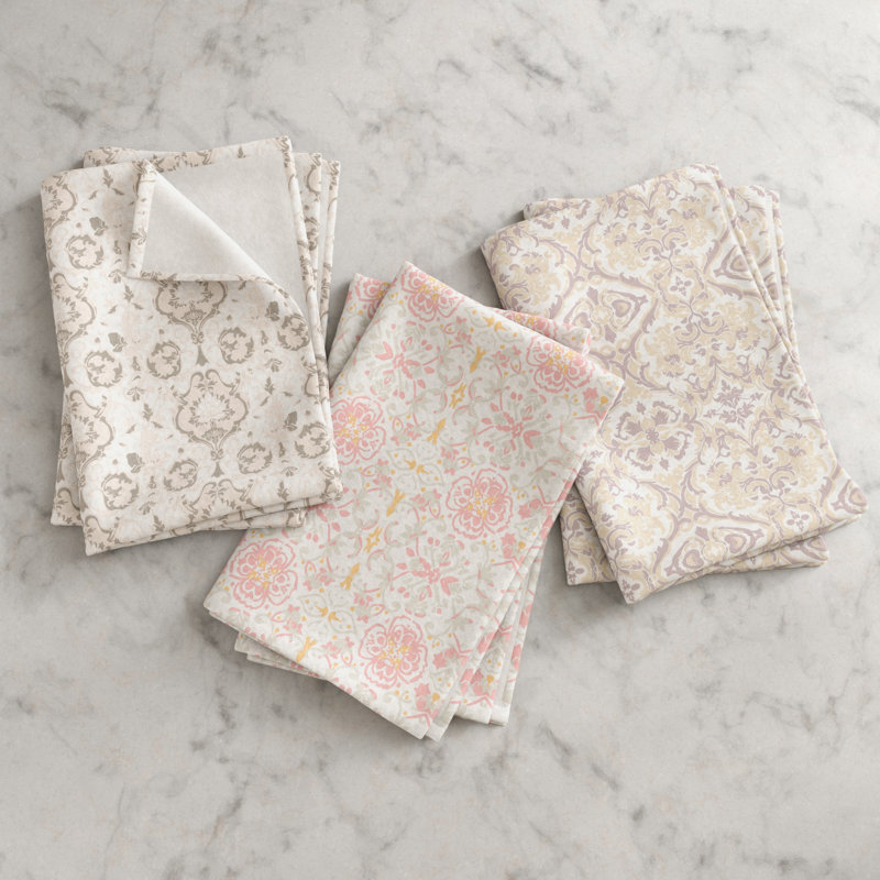 Torchon en coton, Imprimé taupe et rose