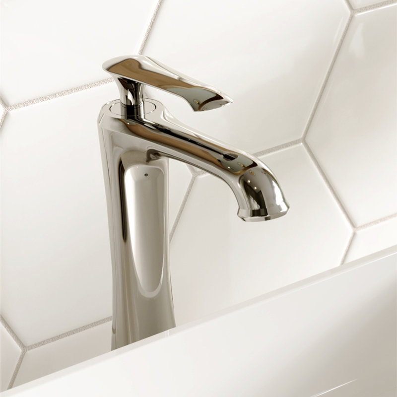 Karran Woodburn Single Handle Single Hole Vessel Bathroom Faucet With Matching Pop-up Drain, Chrome