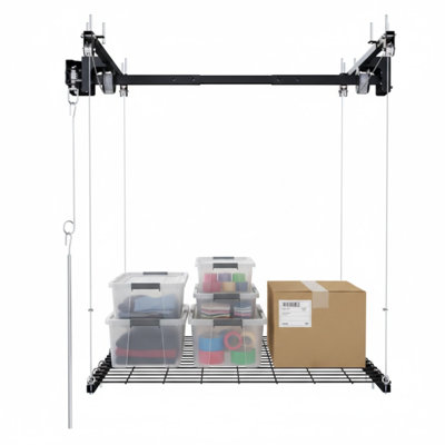 Heavy-Duty 4X4 FT Overhead Garage Storage Rack – 250LBS Capacity All-Steel Organizer With Safety Lock (Fits 10-12 FT High Ceilings)