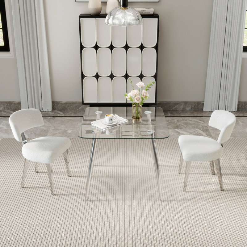 Ensemble repas 3/4 pièces, table en verre et chaises en velours 2/4, pieds de table chromés, moderne pour les petits espaces, cuisine, salle à manger