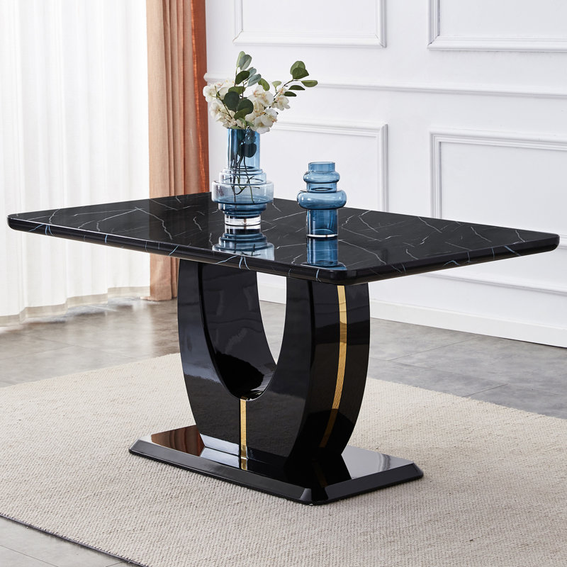 Table de salle à manger moderne, simple et luxueuse en bois aggloméré imitation marbre noir, table de bureau rectangulaire. Table d'ordinateur. Bureau de jeu. Table de salle à manger. Pour la salle à manger, le salon, la cuisine.