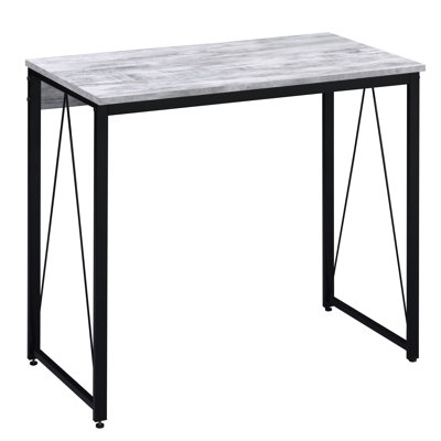 Antique White And Black 35.5" Writing Desk With Metal Sled Base