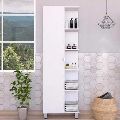 Urano Linen High Bathroom Cabinet with Four Exterior Open Shelves