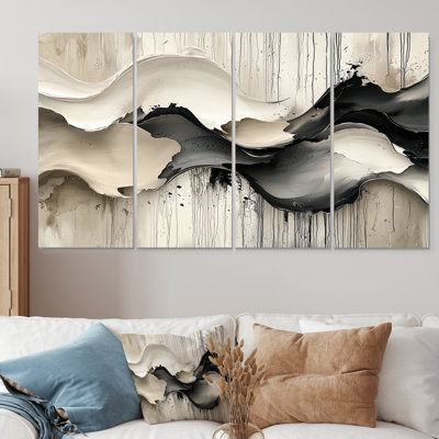 Gris sur blanc bruine rythmique, rivière à encre II - art mural vagues - décoration murale moderne