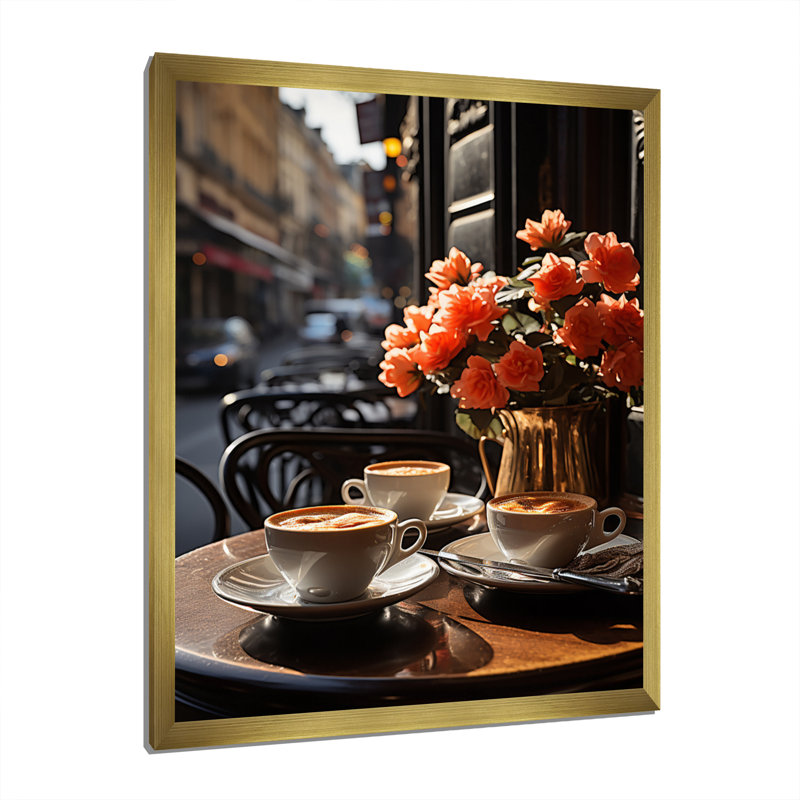 «Paris Caf Terrace Vibes», reproduction sur toile, Cadre photo doré, H 40 po x l 30 po x P 1,5 po