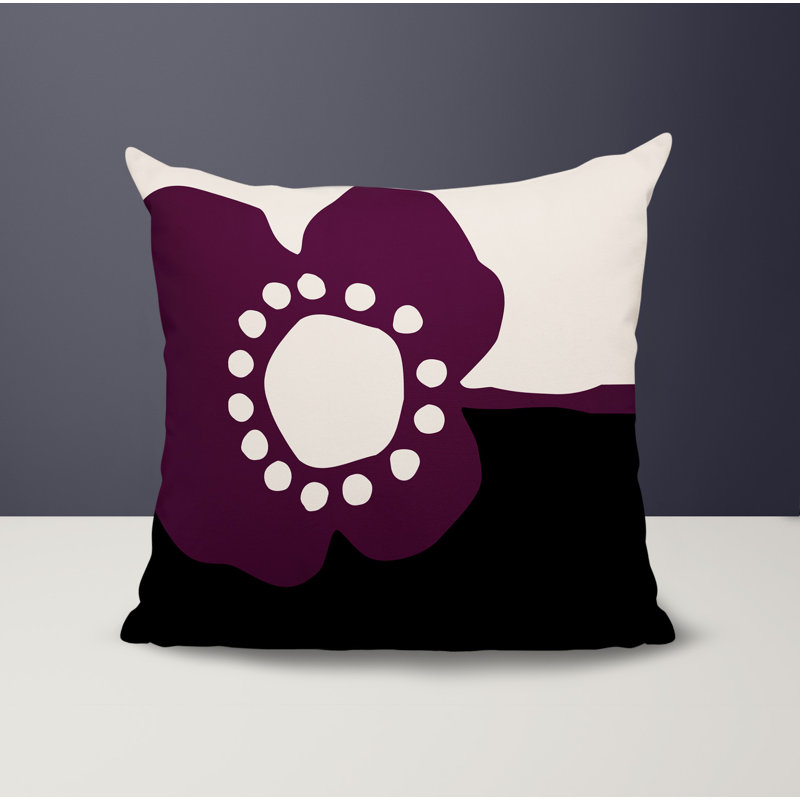 Oreiller carré réversible intérieur / extérieur Tobe Minimalist, H 17 po x l 17 po, Mauve / noir / blanc cassé