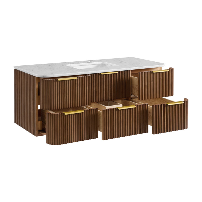 Kensington Floating Vanity 48" Single Vanity, Brown Reeded Birch
