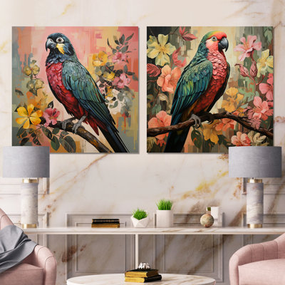 Hawk Blue And Pink In Tropical Tree I - Hawk Wall Decor Set Of 2