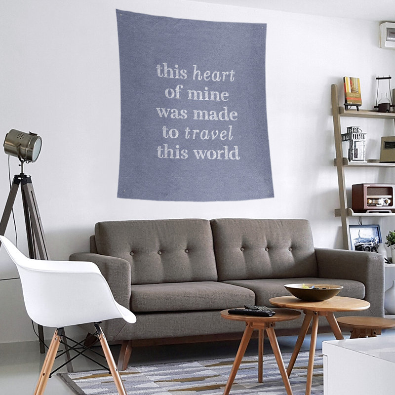 Tapisserie de polyester, voyage d’amour, H 80 po x l 68 po, Bleu / Blanc