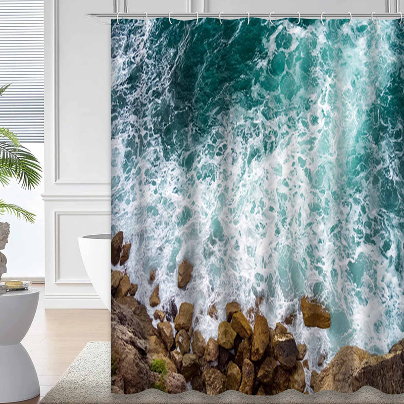 Plage, eau, vagues, océan, aigue-marine, aigue-marine, bleu, jour de la côte, 12 crochets, L 72 po x l 84 po