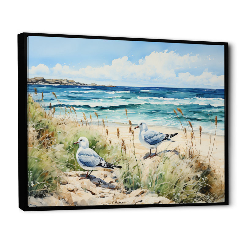 Sabala Beach Seagulls in Flight III - impression, Cadre flottant noir, H 24 po x l 32 po x P 1 po