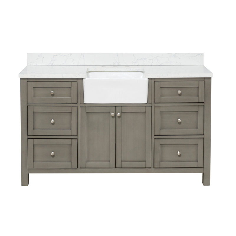 Yorkshire 60'' Single Bathroom Vanity with Engineered Stone Top, Weathered Gray