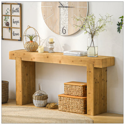 Console 63 po en bois massif - Table de ferme rustique pour entrée, couloir ou derrière le canapé, conception rectangulaire étroite