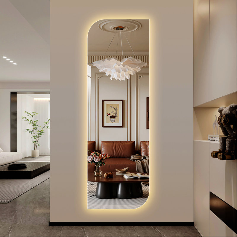 LED Full Length Wall Mirror With Irregular Shape Design For Entryway, Bedroom, Salon