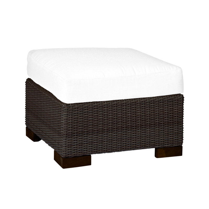 Club Outdoor Ottoman with Cushion, Oyster, No Welt, Linen Snow